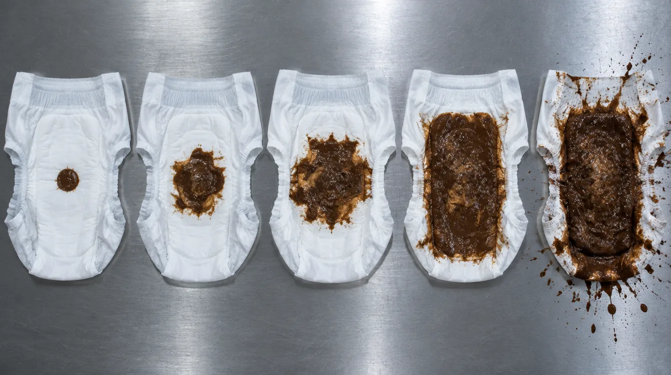 Five garments with deposits from small to saturated